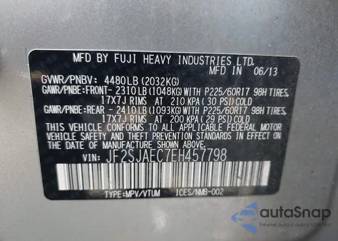 2014 Subaru Forester 2.5I Premium из США, поврежденный, VIN JF2SJAEC7EH457798